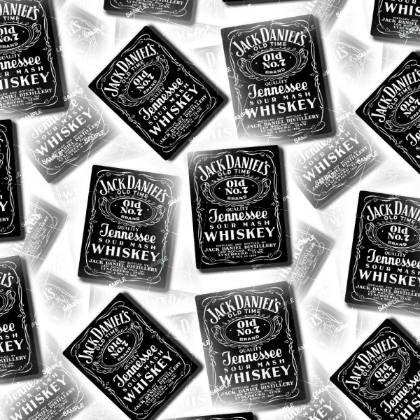 Multiple Jack Daniels 23 (Copy) labels appear in various orientations across the image, forming a repeating black and white pattern on a light background.