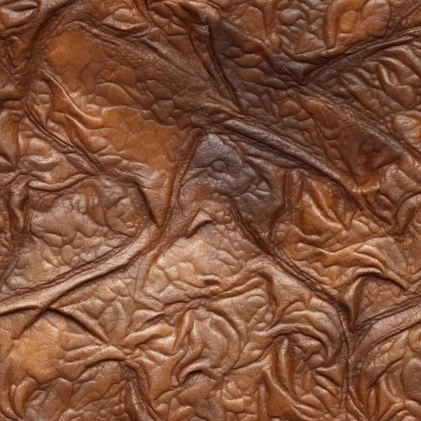Close-up of Zombie Leather 42 (Copy) reveals rich brown texture with natural wrinkles, creases, and detailed grain patterns, highlighting variations in color and surface depth.