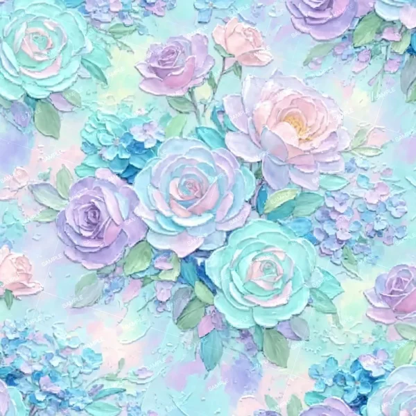 Herbal Medicine (Copy) showcases a pastel floral pattern with roses and hydrangeas in light blue, lavender, and pink tones, accented by green leaves on a soft watercolor-style background.
