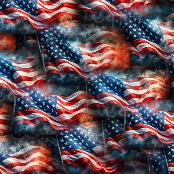 The "Founding Fathers 42 (Copy)" features multiple American flags overlapping and waving against a smoky, dramatic backdrop of red, white, and blue tones for a bold, layered visual effect.