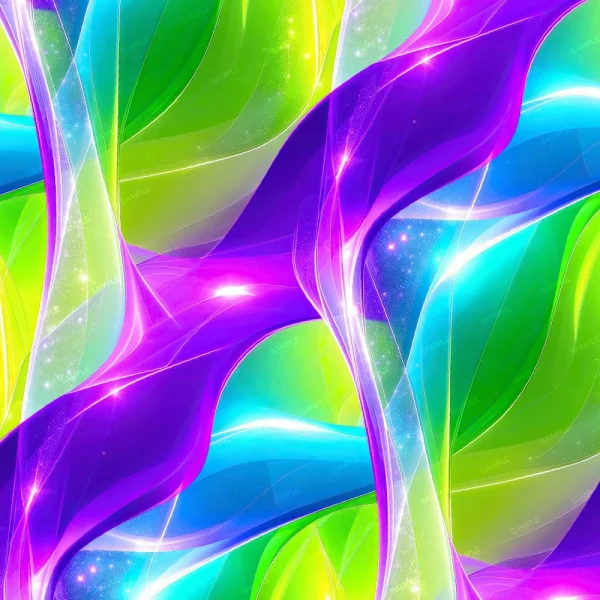 Sparkly Color Waves 42 (Copy) features vibrant abstract digital art with flowing, wavy lines in purple, blue, green, and yellow, enhanced by sparkling light effects for a dynamic and layered look.