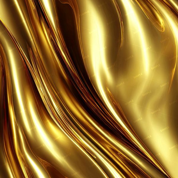 Gold Waves 42 features an abstract image of flowing, shiny golden liquid with smooth, wavy curves and reflective highlights throughout.