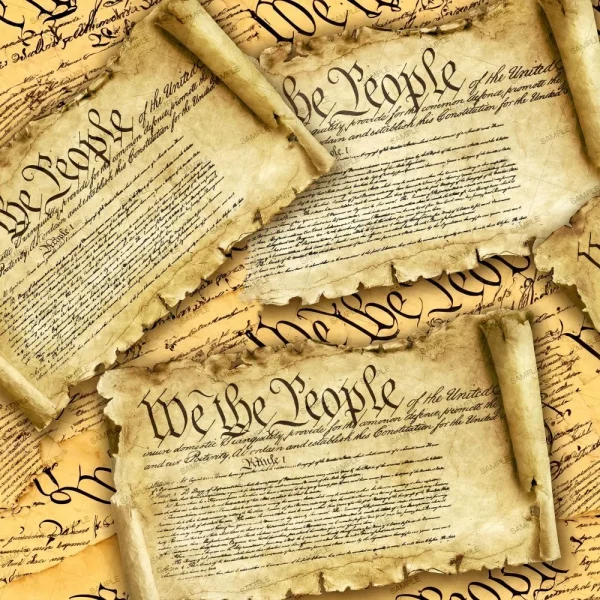 Overlapping images of the Second Amendment 46 (Copy) show aged, yellowed parchment featuring "We the People" in large, ornate script at the top of each document.