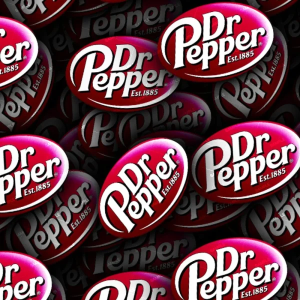 Multiple DrPepper Logo graphics appear overlapping, each featuring white "Dr Pepper Est. 1885" text on a red oval background with a dark border. The DrPepper Logos are densely arranged in a repetitive pattern.