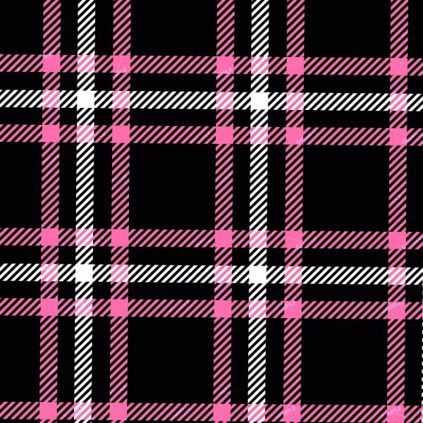 A tartan pattern called "Van Halen Tartan Yellow (Copy)" featuring intersecting pink, white, and black lines on a black background. The design forms a grid of equal-sized squares, with the lines alternating between solid and diagonal hatching.