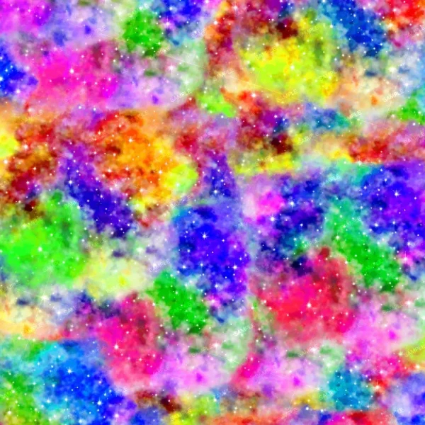 Sparkle Clouds 22 features a colorful abstract texture with vibrant splashes of green, yellow, red, blue, and pink, overlaid with small white star-like specks that create a cosmic or nebula-like effect.