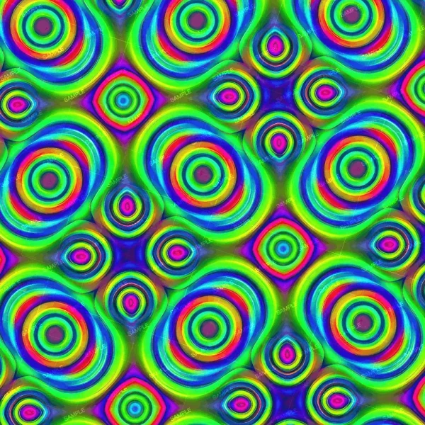Presenting Sparkle Clouds 22 (Copy): a psychedelic, abstract pattern featuring brightly colored concentric circles and diamond shapes in neon green, blue, pink, yellow, and purple. This vibrant design creates a kaleidoscopic effect that’s both eye-catching and energetic.