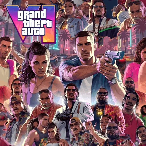 A collage of illustrated characters from Fortnite Essentials 22 (Copy), featuring people in casual and formal attire, set against a backdrop of cityscape, neon lights, and palm trees. The product’s logo appears in the upper left corner.