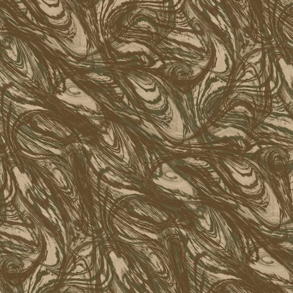 Generic Tree Camouflage 48 (Copy) features a brown and beige abstract pattern with swirling, wavy lines and organic shapes, creating a marbled, textured appearance across the entire design. There are no identifiable objects or figures present.