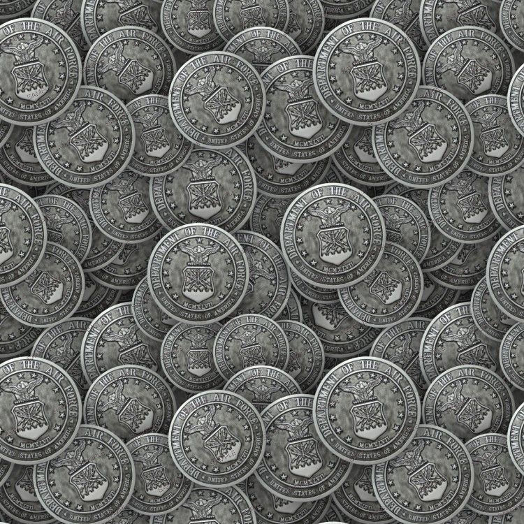 A repeating pattern of Air Force Medallion 22 silver-toned military medallions, each featuring the Department of the Air Force seal and the date MCMXLVII.