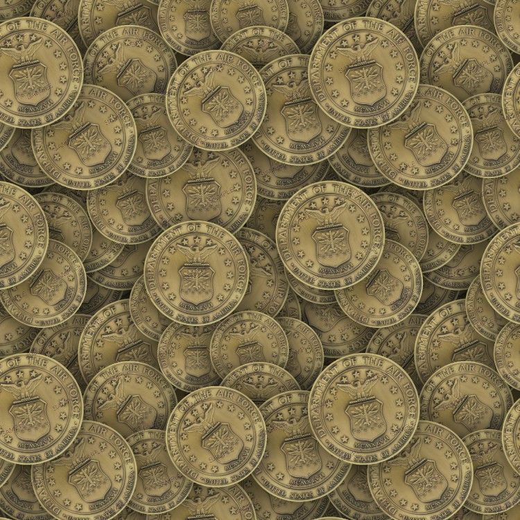 A repeating pattern of gold-colored Air Force Medallion 23 medallions featuring an eagle, shield, and circular text.