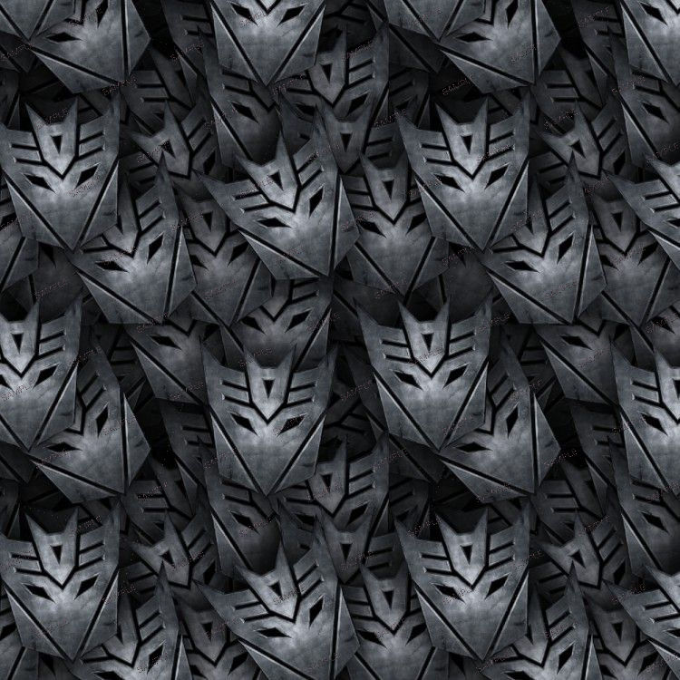 A repeating pattern of dark, metallic Decepticon emblem icons from the Transformers Decepticons 22 collection.