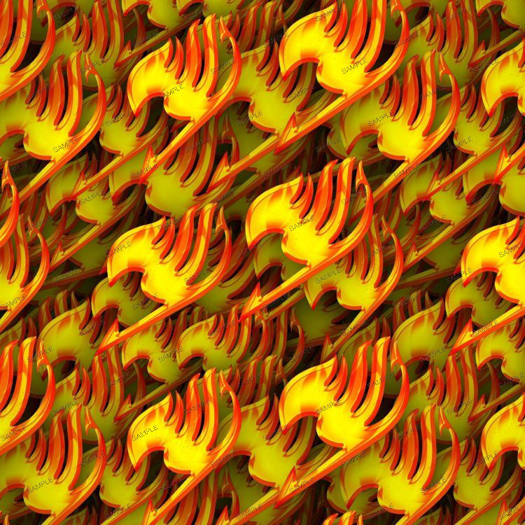 A repeating pattern of yellow and orange wing-shaped Fairy Tail Symbol 24 flame emblems against a dark background.