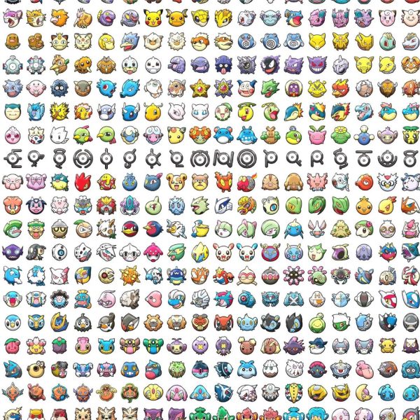 A grid of over 200 circular icons, each depicting a different stylized cartoon character from All Pokemon Characters.
