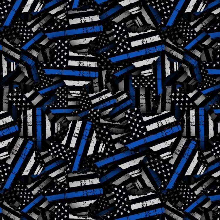 A repeating pattern of distressed American flag designs featuring a single horizontal blue stripe, titled Texas State Blue Line.