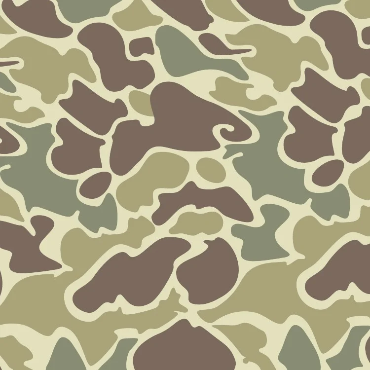 Drake Old School Forest Camo pattern featuring irregular, overlapping shapes in shades of brown, olive green, and tan.