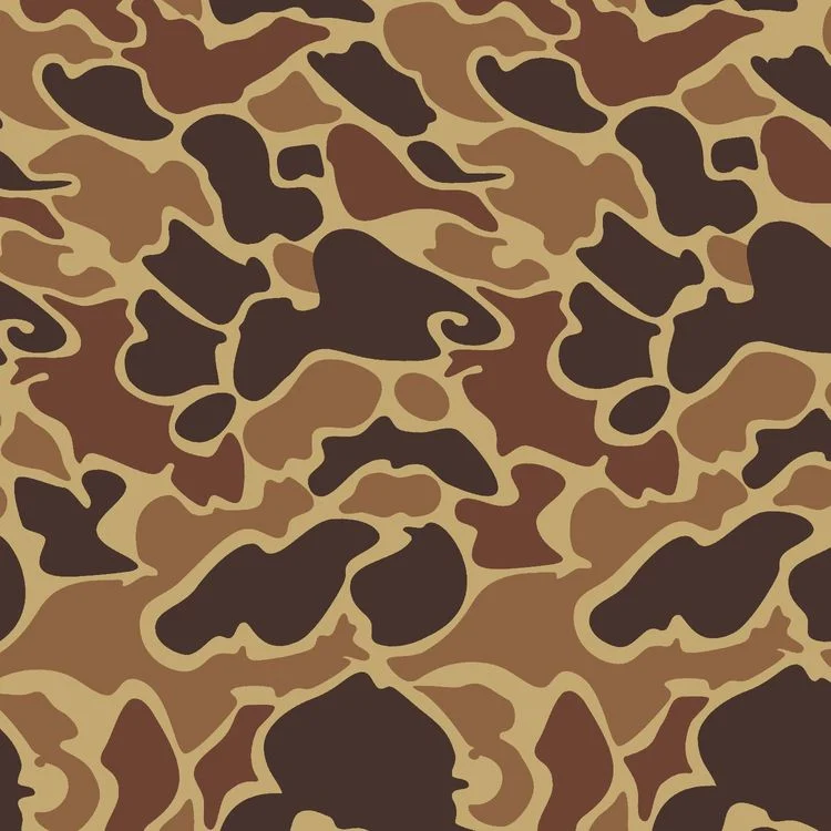 Drake Old School Camo pattern featuring brown, tan, and dark brown organic, rounded shapes.