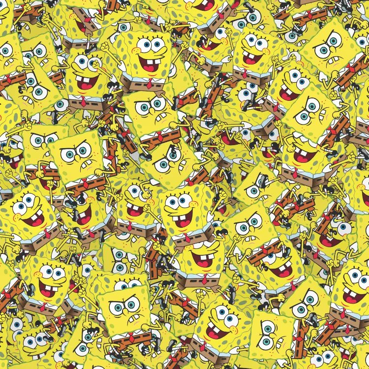 A repeating pattern of Spongebob 25 characters with various facial expressions.