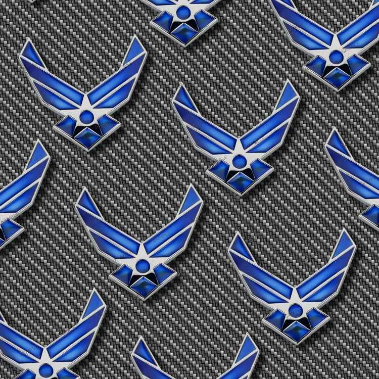 A repeating pattern of the blue and silver US Air Force Symbol 29 over a dark carbon fiber texture.