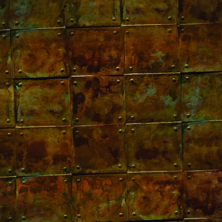 A grid of square Tarnished Metal Plates joined by rivets.