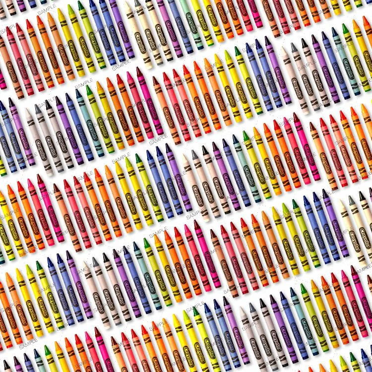 A repeating pattern of multi-colored Crayons 21 wax crayons arranged in diagonal rows.