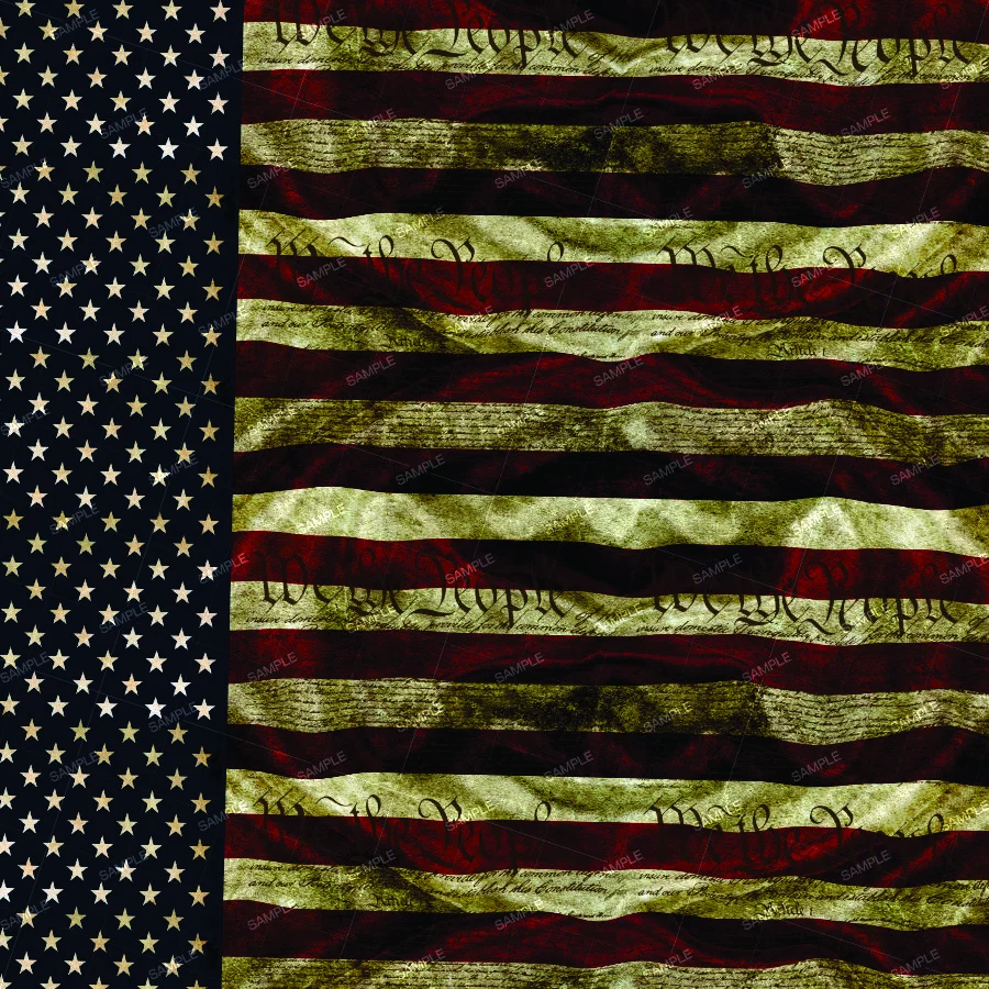 The We the People Flag 21 features an American flag with a dark blue field of stars on the left and horizontal stripes overlaid with the text of the U.S. Constitution and the phrase “We the People.”
