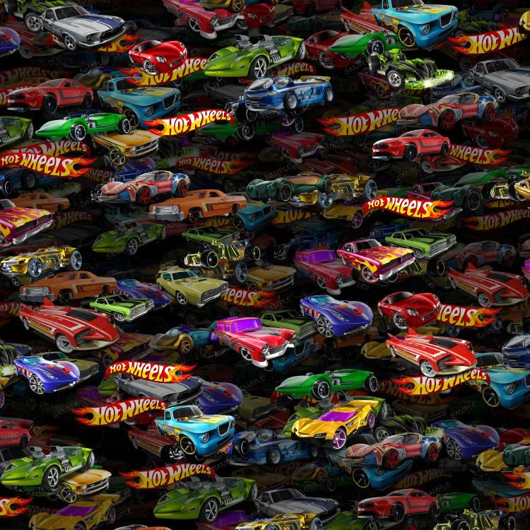 A dense collage of colorful Toy Car Collection 26 toy cars scattered against a black background, interspersed with multiple Hot Wheels logos.