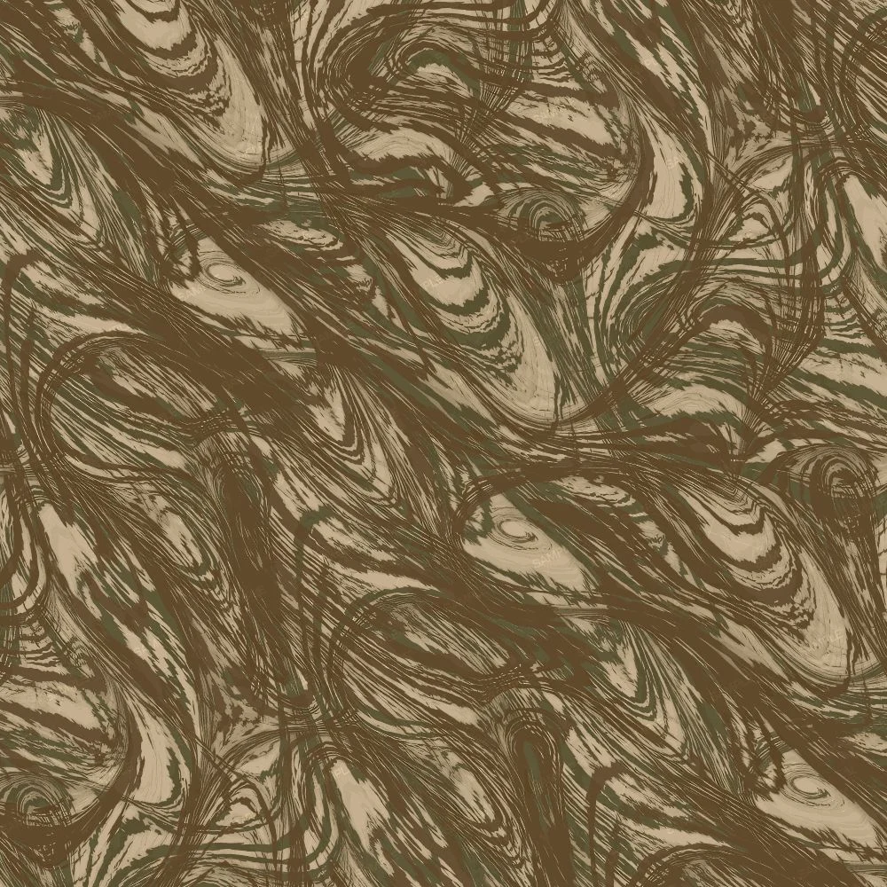 Rhodesian Swirl Camouflage 22 features a pattern of dark brown swirling lines over a tan background.