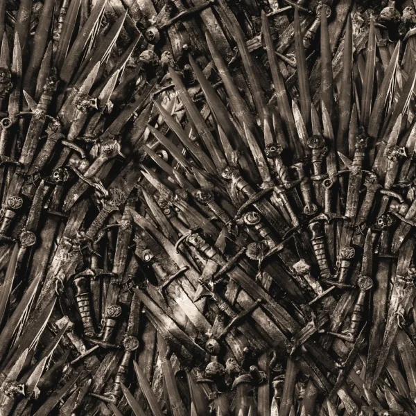 A dense collection of Throne-Swords with metal hilts and blades arranged in a jagged, overlapping pattern.