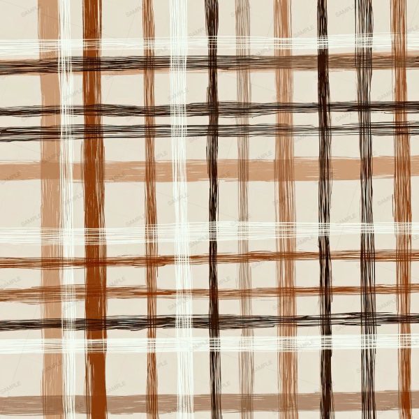 Seamless Hand Drawn London Plaid pattern featuring intersecting hand-drawn lines in shades of brown, tan, and white.